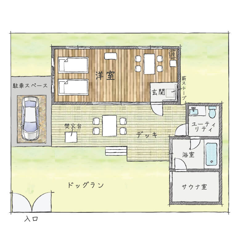 サウナグランピングキャビン間取り図