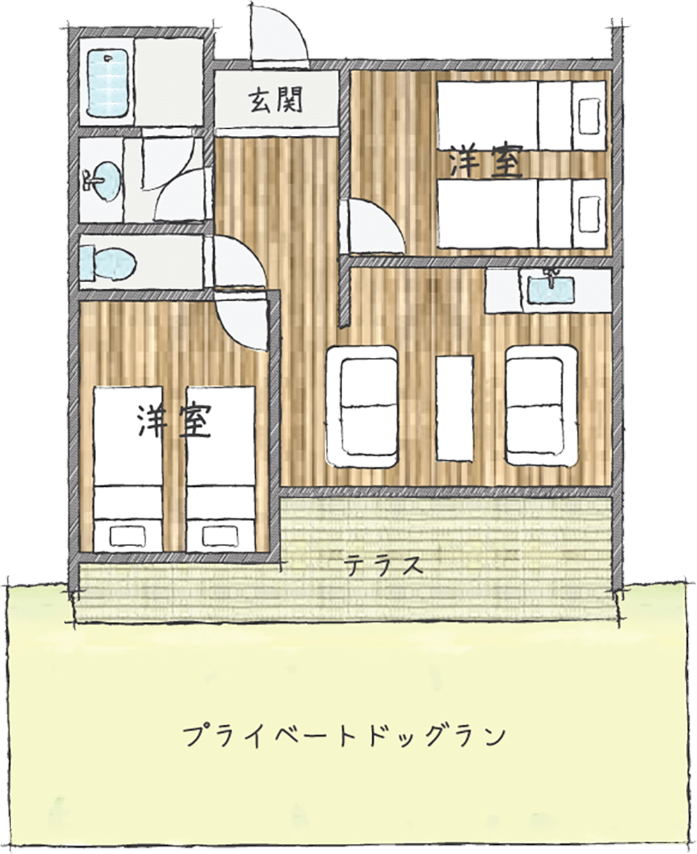 レイクサイドドッグヴィラBタイプ・PA間取り図